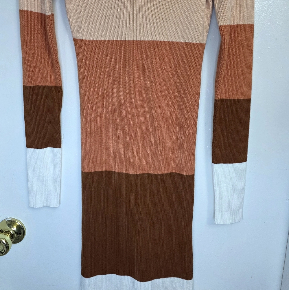 Rocorose Sweater Dress Midi Colorblock Stretch Bodycon Ribbed Knit Turtleneck M - Picture 5 of 15